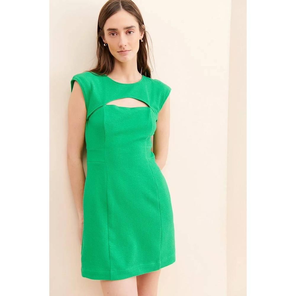 291 Maeve Anthropologie Green Cutout Matelasse Mini Dress (Medium, Green, EUC)
